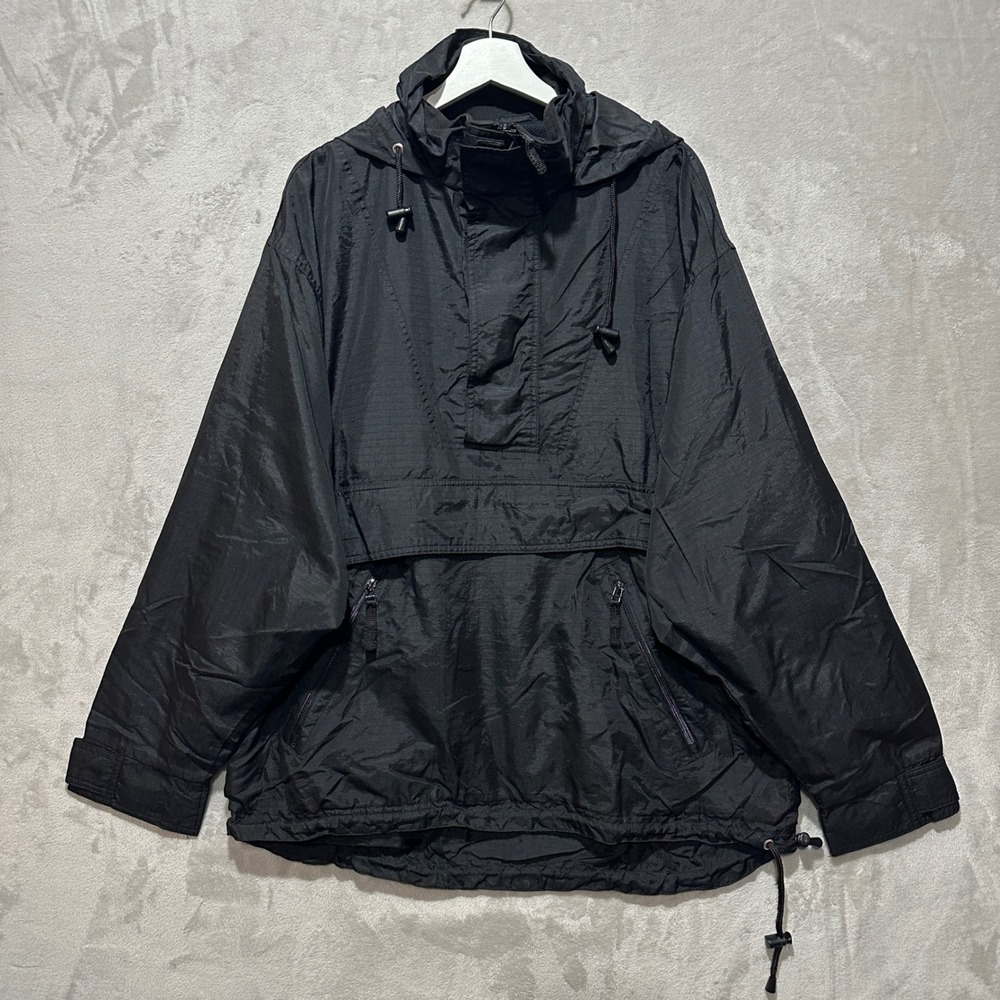 Vintage Gap Mens Anorak Pullover Windbreaker Jacket Black Hooded Large